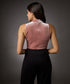 High Neck Sleeveless Velvet Top-  Brown